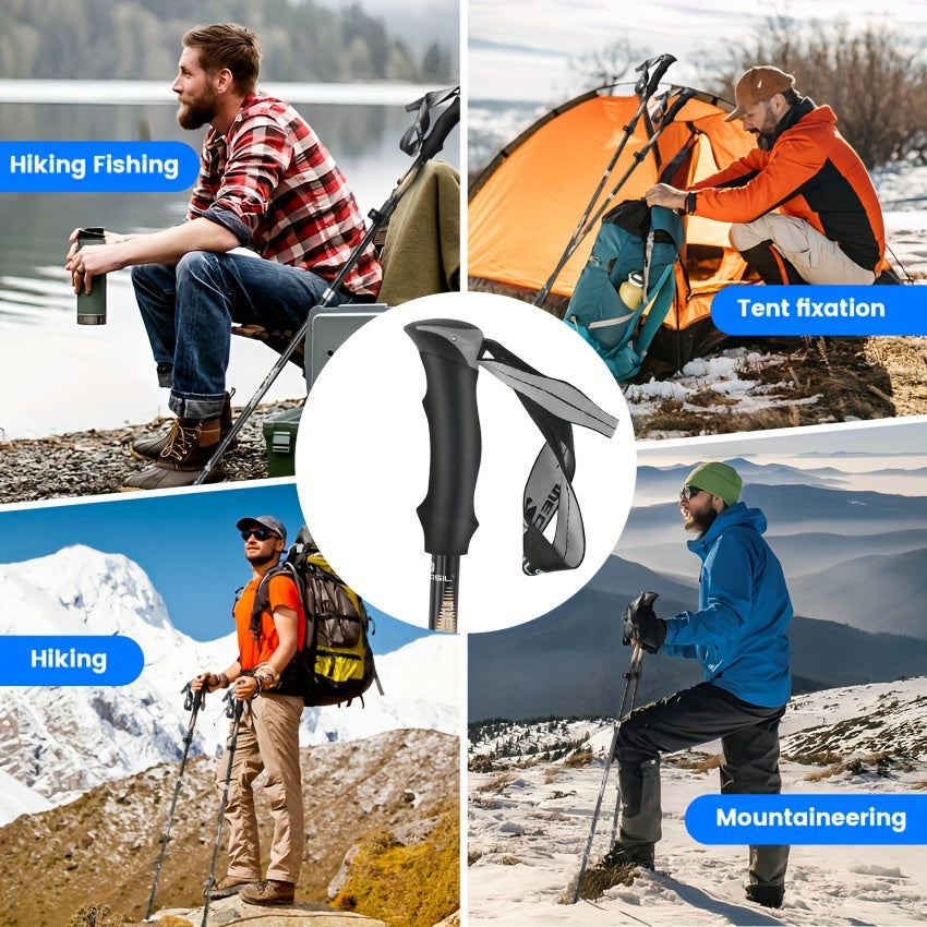 Black aluminum adjustable trekking poles with ergonomic EVA foam grips for outdoor hiking and backpacking. — view 4