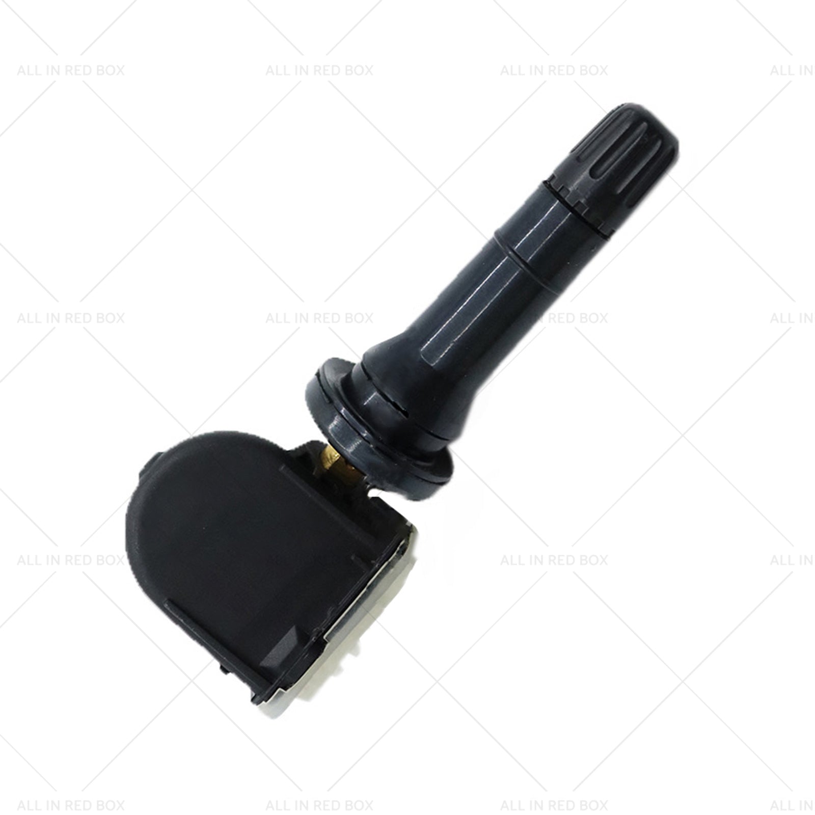 Four black metal and plastic tire pressure monitoring sensors for vehicle wheels — view 4