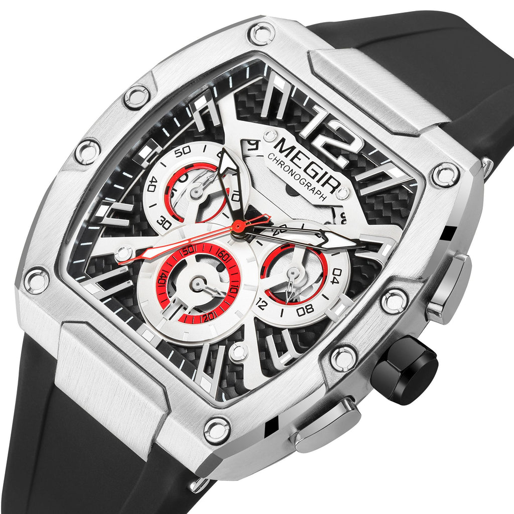 Megir chronograph sport watch for men with big luminous dial and black silicone strap — view 14