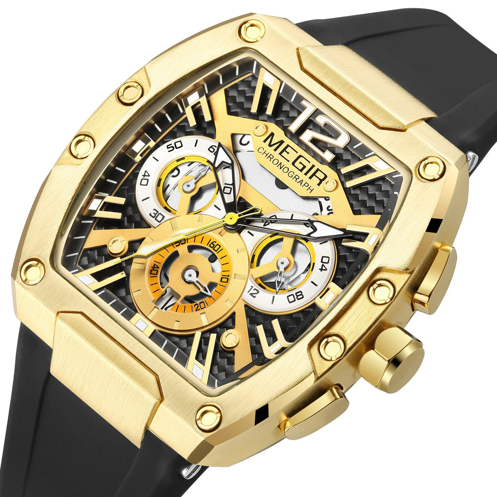 Megir chronograph sport watch for men with big luminous dial and black silicone strap — view 12