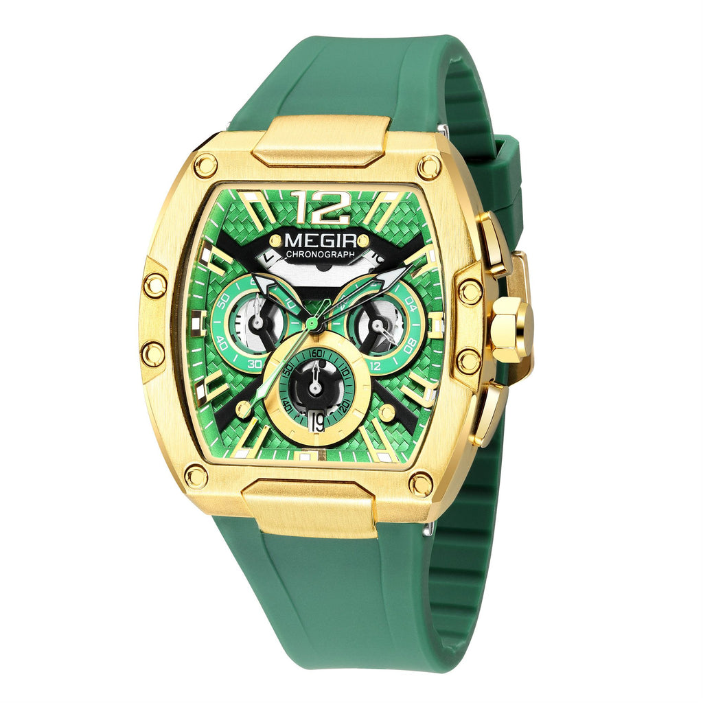 Megir chronograph sport watch for men with big luminous dial and black silicone strap — view 10