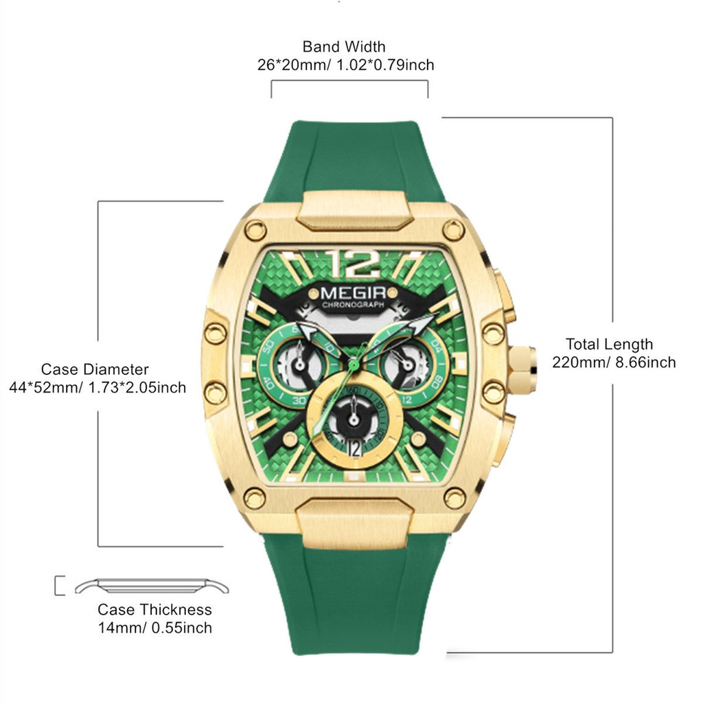 Megir chronograph sport watch for men with big luminous dial and black silicone strap — view 7
