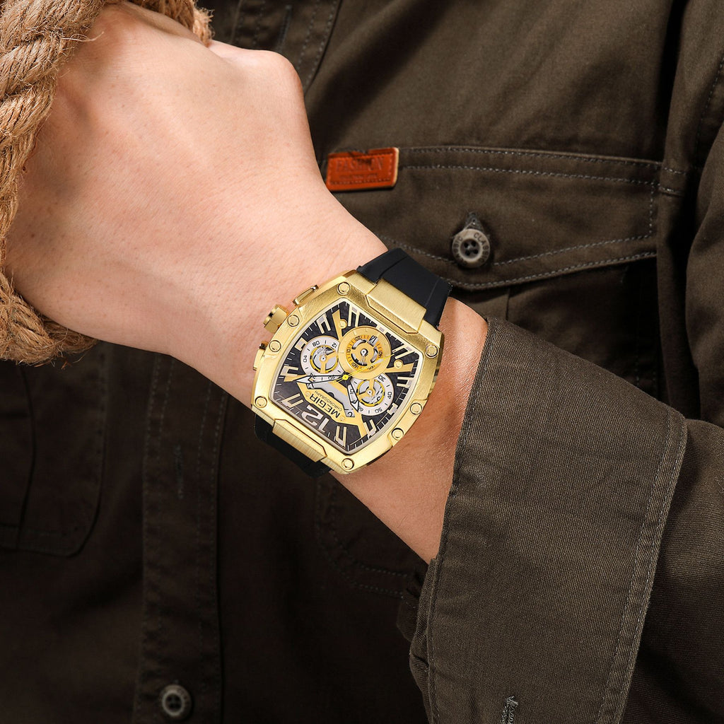 Megir chronograph sport watch for men with big luminous dial and black silicone strap — view 3