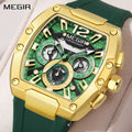Megir chronograph sport watch for men with big luminous dial and black silicone strap