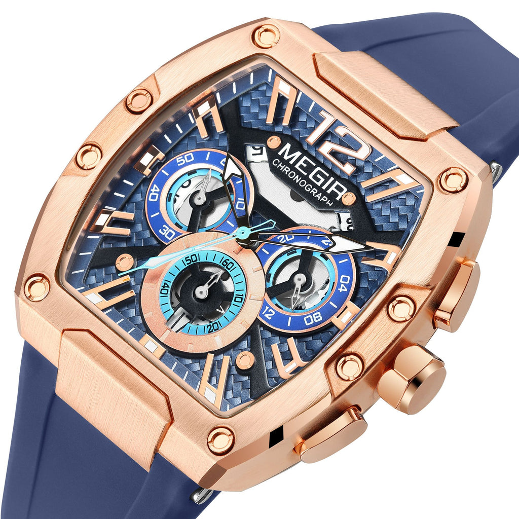 Megir chronograph sport watch for men with big luminous dial and black silicone strap — view 13