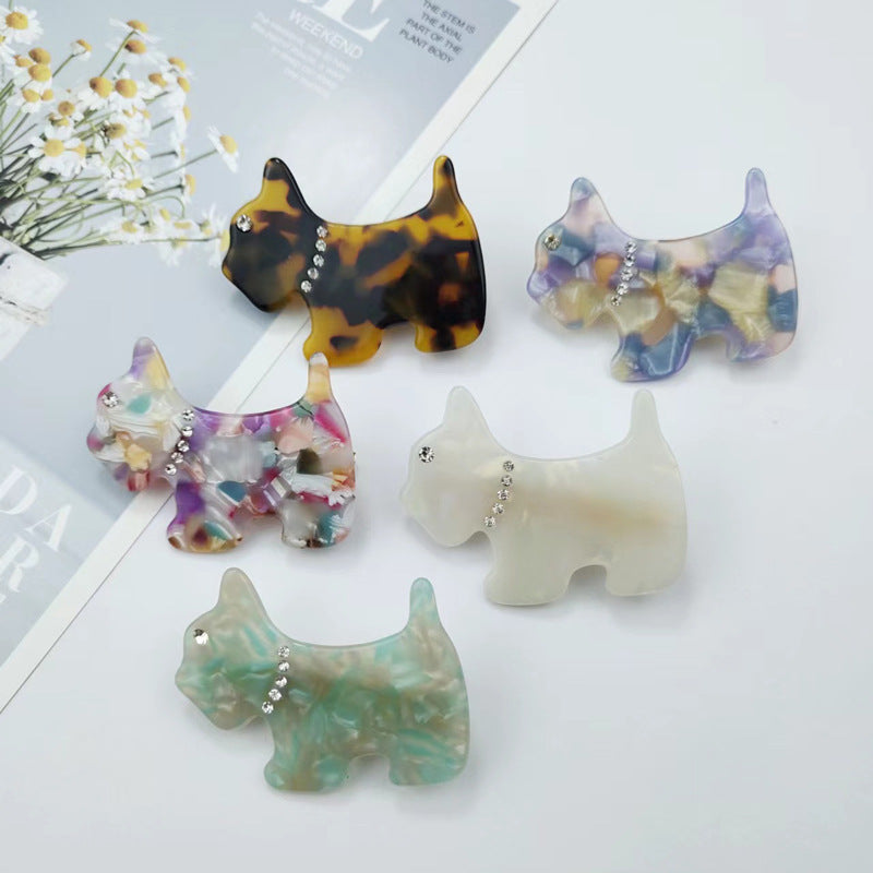 Hand-painted dog hair clip made of eco-friendly cellulose acetate with glass rhinestones — view 2