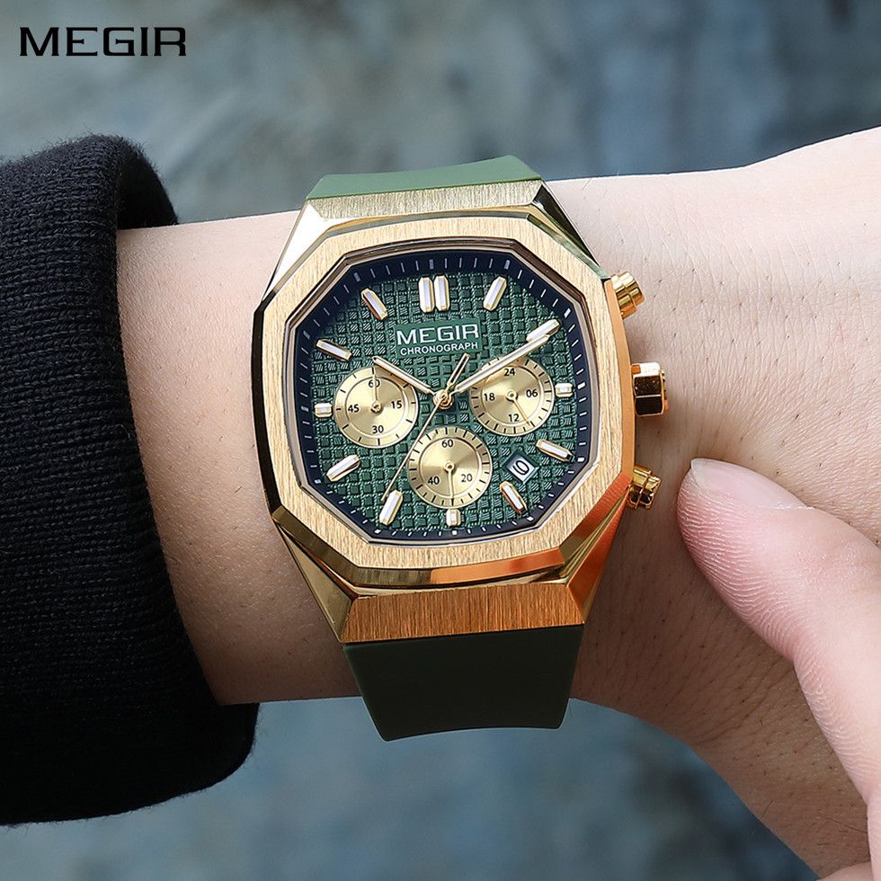 MEGIR Fashion Sport Military Watches for Men Luxury Quartz Wristwatch Silicone Strap Waterproof Date Clock 24-hour Reloj Hombre 2215-0