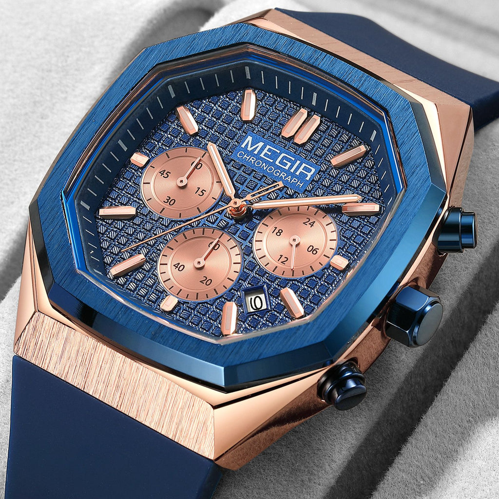 MEGIR Fashion Sport Military Watches for Men Luxury Quartz Wristwatch Silicone Strap Waterproof Date Clock 24-hour Reloj Hombre 2215-1