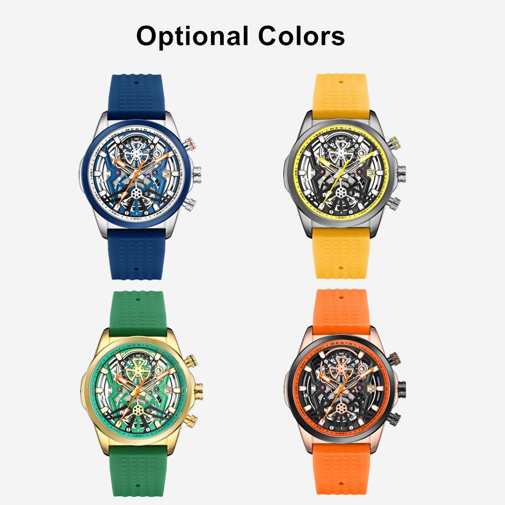 Megir mens chronograph quartz sports watch with a black silicone band and luminous dial — view 4