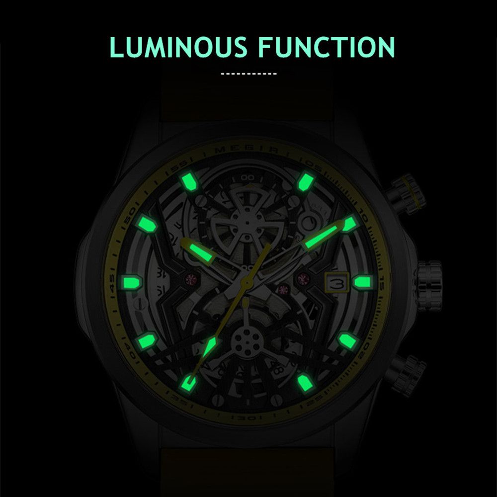 Megir mens chronograph quartz sports watch with a black silicone band and luminous dial — view 7