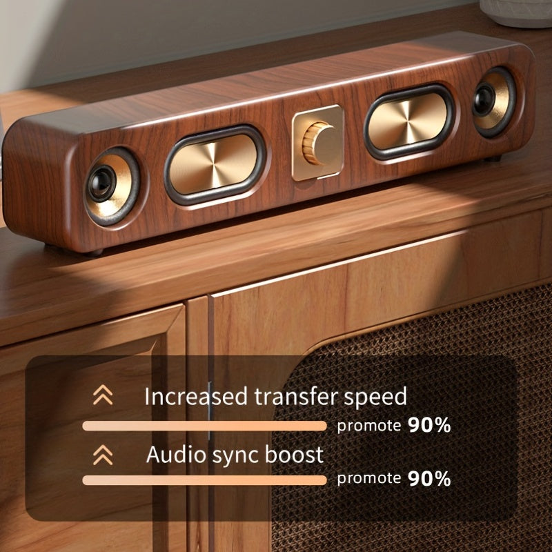 Wireless dual bass Bluetooth speaker featuring a sleek wood grain finish and modern portable design — view 2