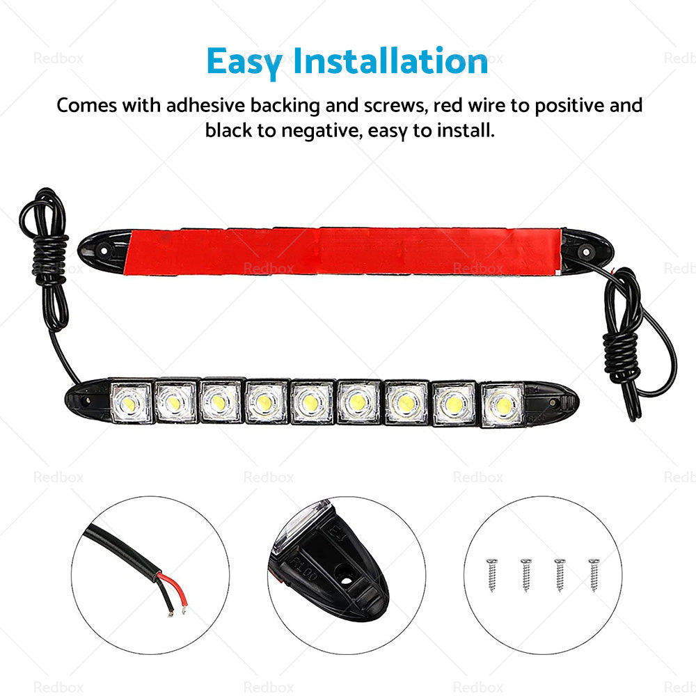 Two black rubber 9 LED daytime running lights for car front bumpers with mounting screws — view 5