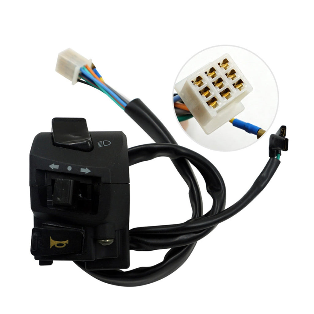 Black universal motorcycle handlebar switch pair with wiring for 7/8 inch handlebars — view 2