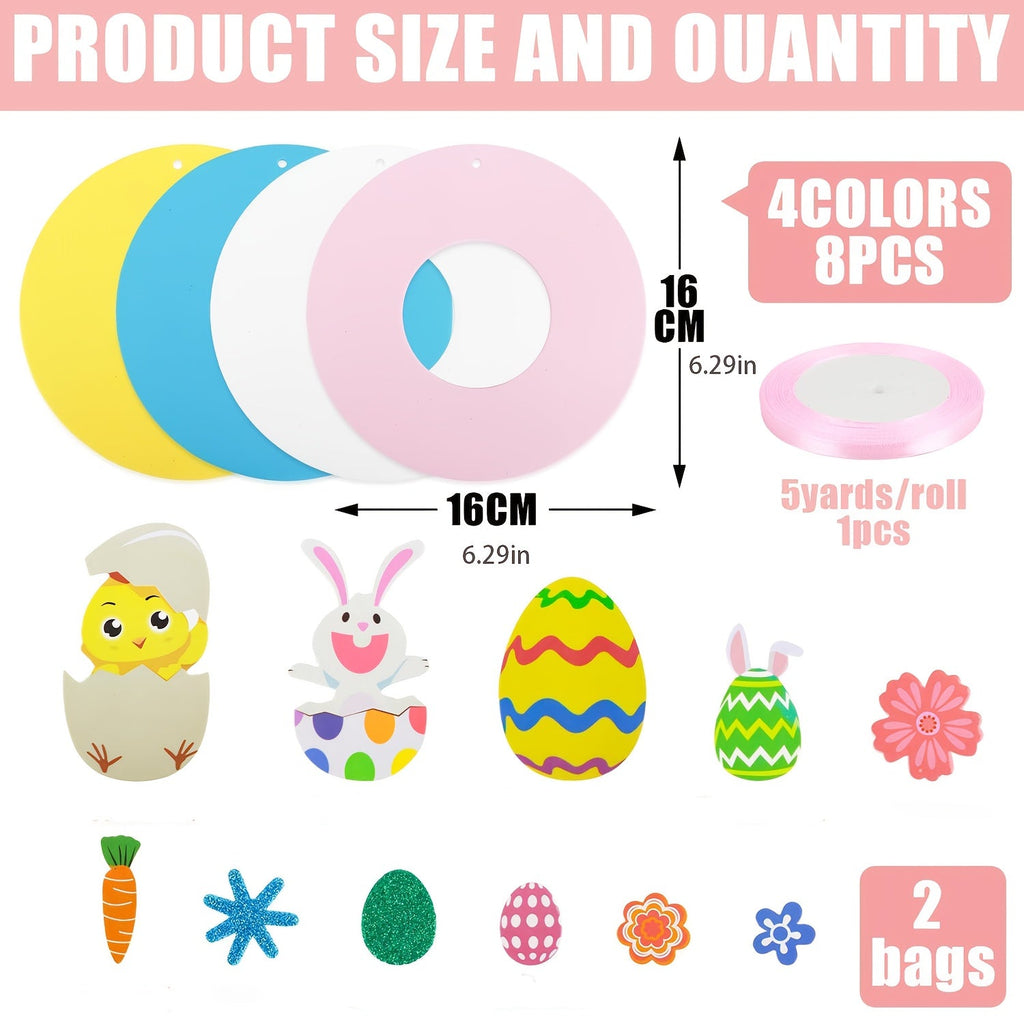 8-piece DIY Easter wreath craft kit with festive bunny and egg decorations for home display — view 4