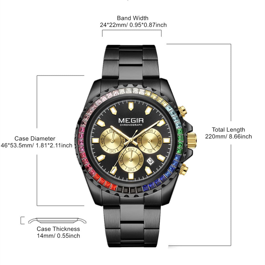 MEGIR Men Watches Luxury Military Quartz Wristwatch Waterproof Stainless Steel Strap Business Watch Chronograph Date Clock Relogio Masculino 2227-9