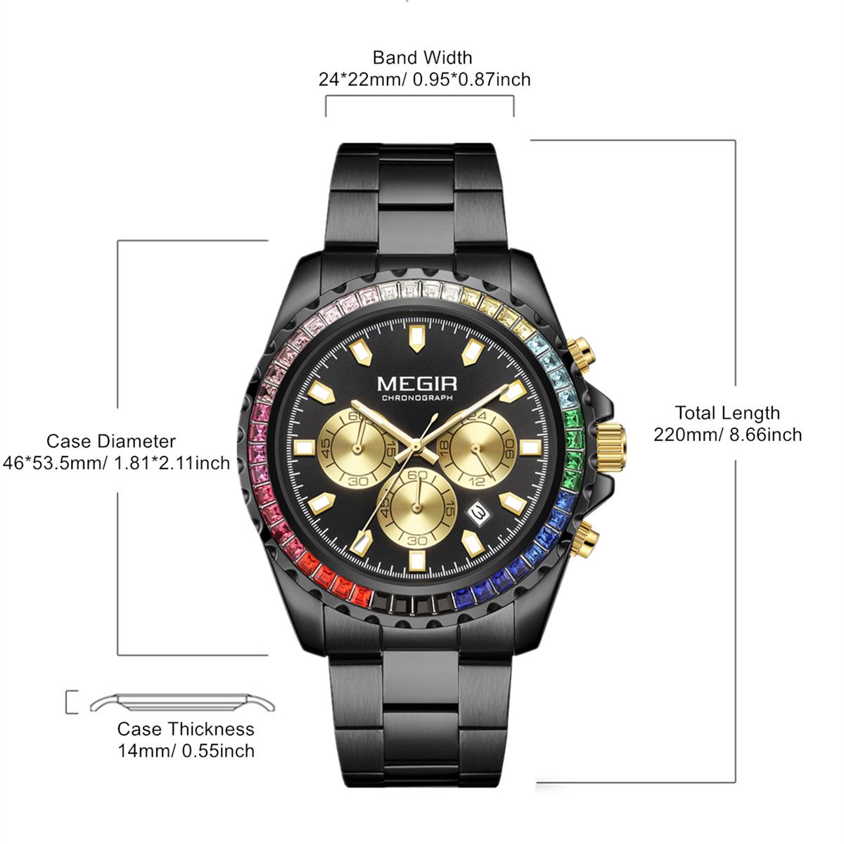 MEGIR Men Watches Luxury Military Quartz Wristwatch Waterproof Stainless Steel Strap Business Watch Chronograph Date Clock Relogio Masculino 2227-9