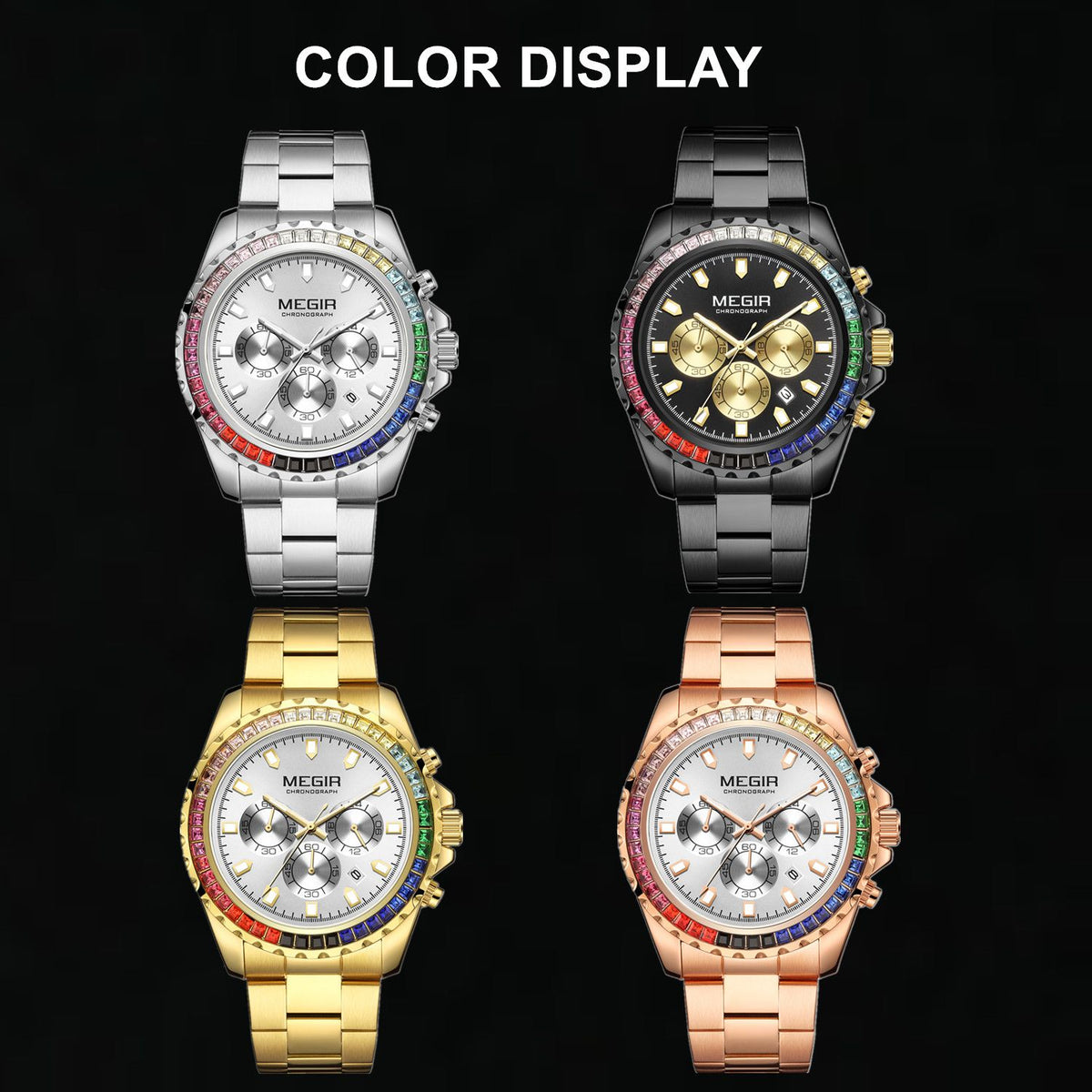 MEGIR Men Watches Luxury Military Quartz Wristwatch Waterproof Stainless Steel Strap Business Watch Chronograph Date Clock Relogio Masculino 2227-4