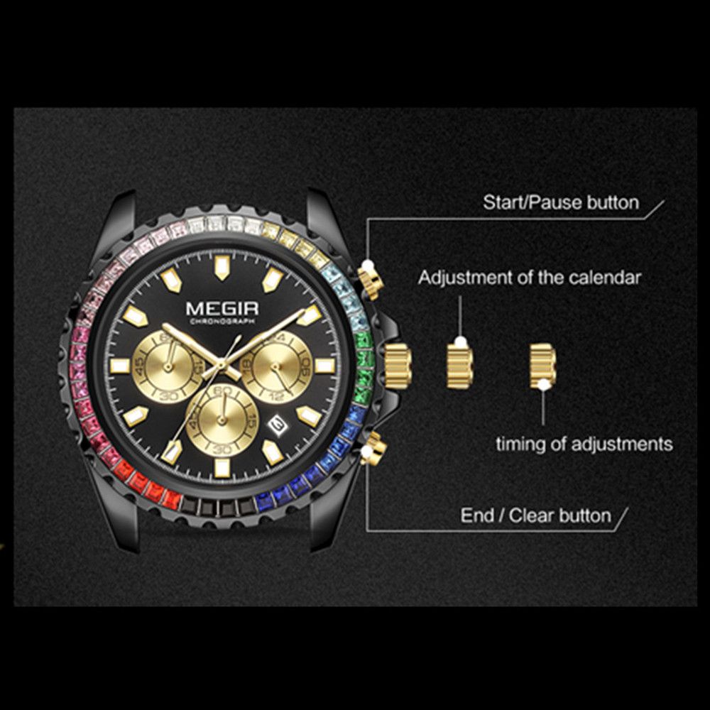MEGIR Men Watches Luxury Military Quartz Wristwatch Waterproof Stainless Steel Strap Business Watch Chronograph Date Clock Relogio Masculino 2227-8