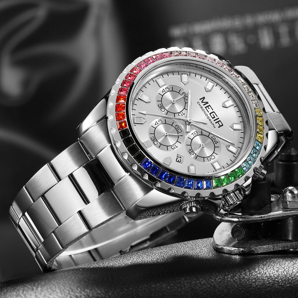MEGIR Men Watches Luxury Military Quartz Wristwatch Waterproof Stainless Steel Strap Business Watch Chronograph Date Clock Relogio Masculino 2227-3