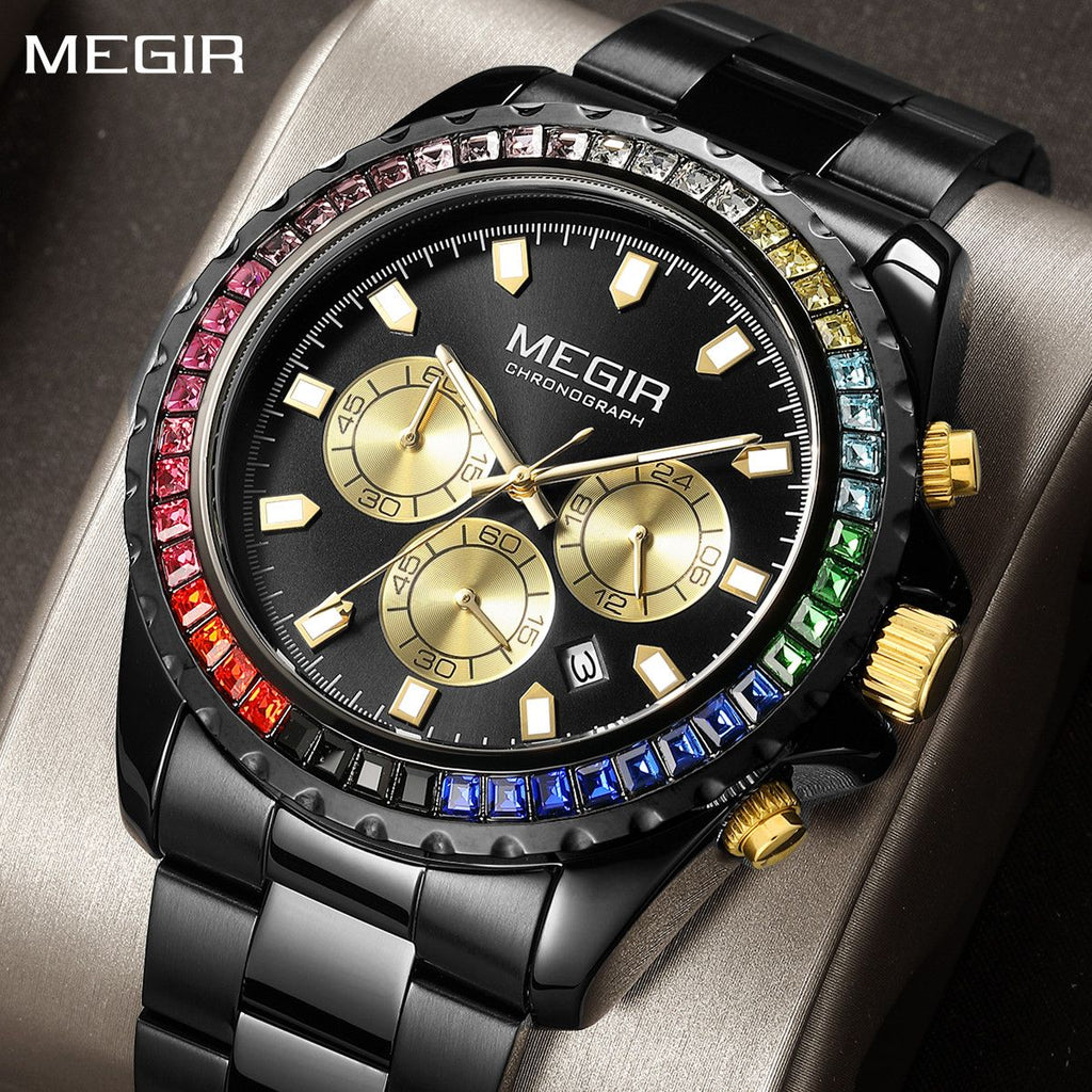 MEGIR Men Watches Luxury Military Quartz Wristwatch Waterproof Stainless Steel Strap Business Watch Chronograph Date Clock Relogio Masculino 2227-0