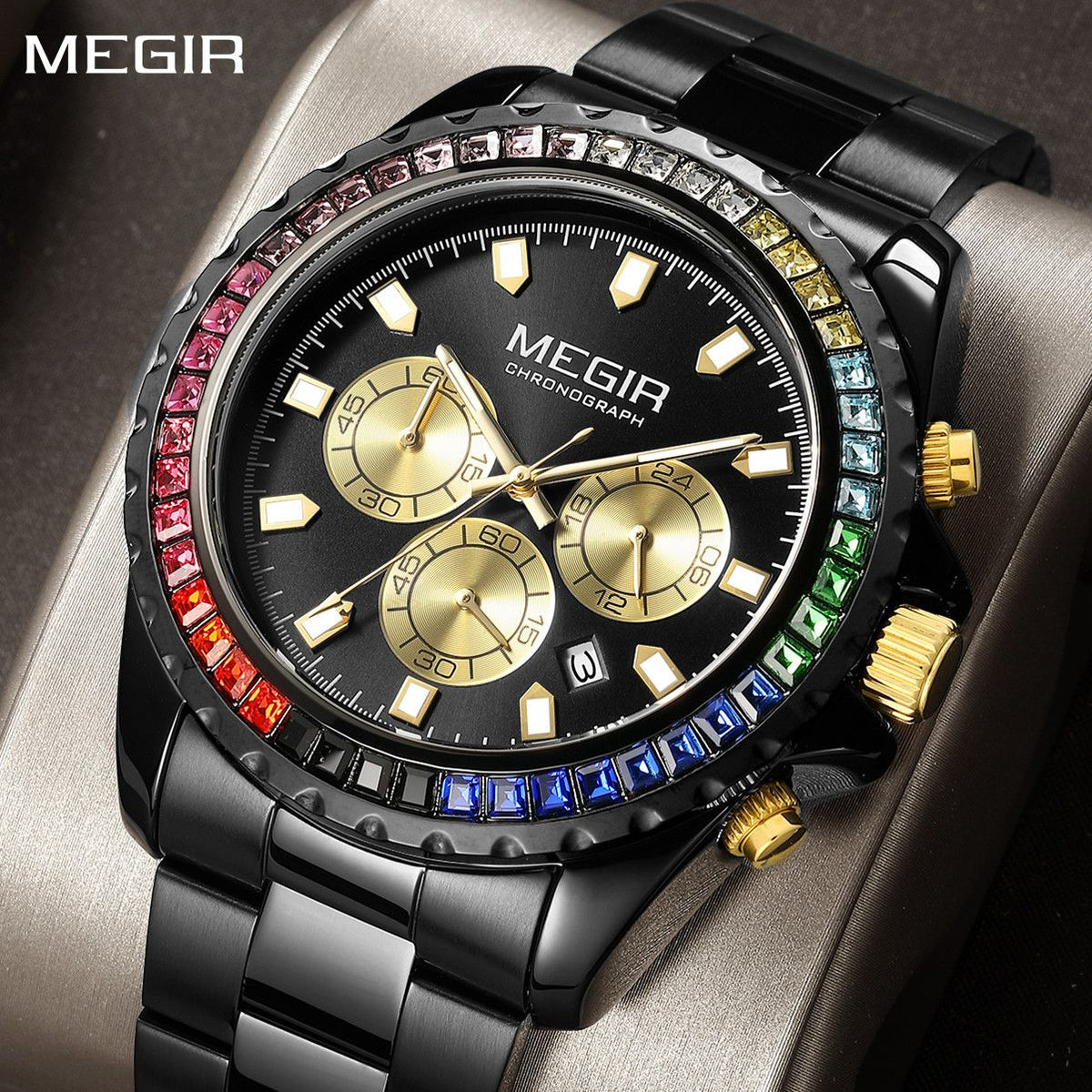 MEGIR Men Watches Luxury Military Quartz Wristwatch Waterproof Stainless Steel Strap Business Watch Chronograph Date Clock Relogio Masculino 2227-0