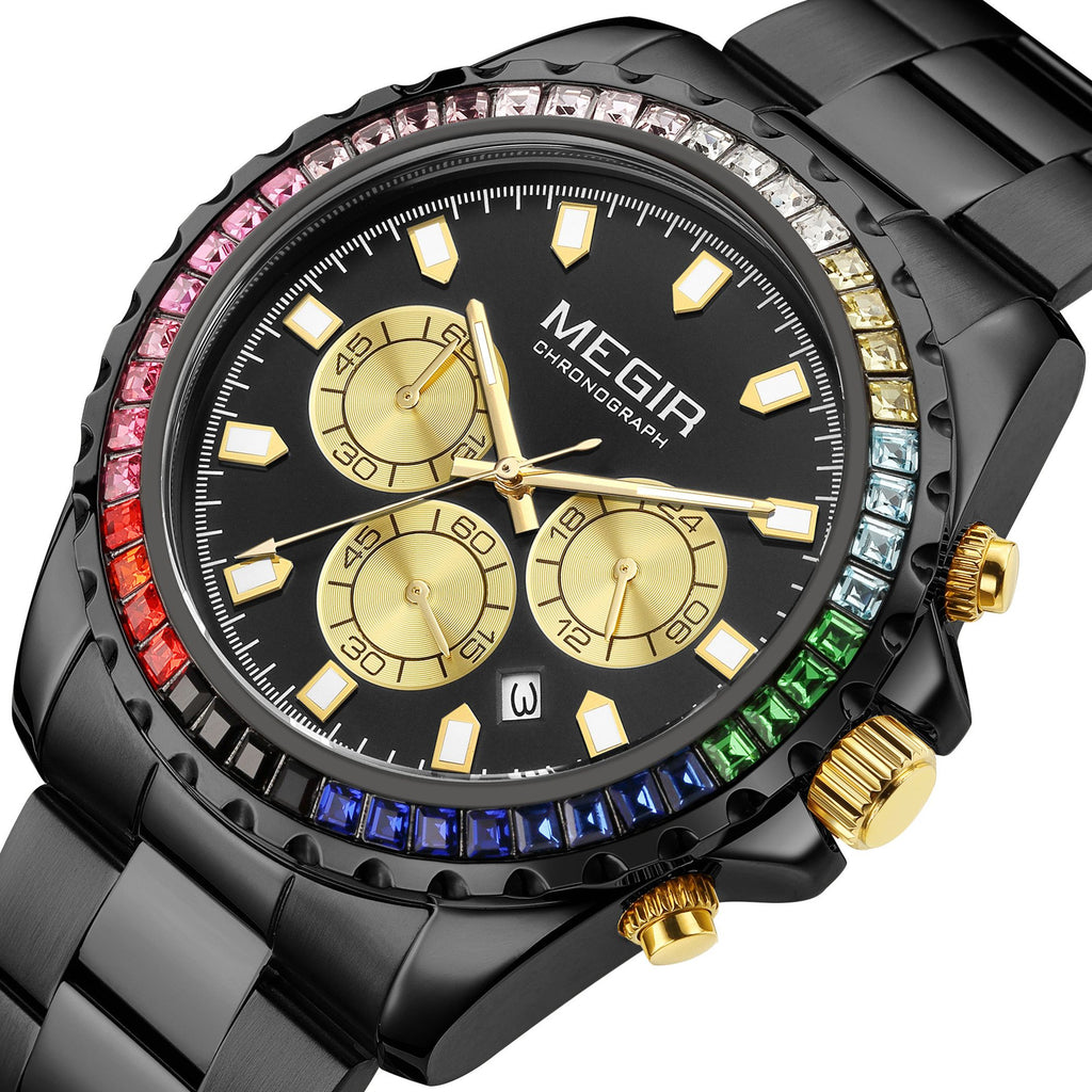 MEGIR Men Watches Luxury Military Quartz Wristwatch Waterproof Stainless Steel Strap Business Watch Chronograph Date Clock Relogio Masculino 2227-13