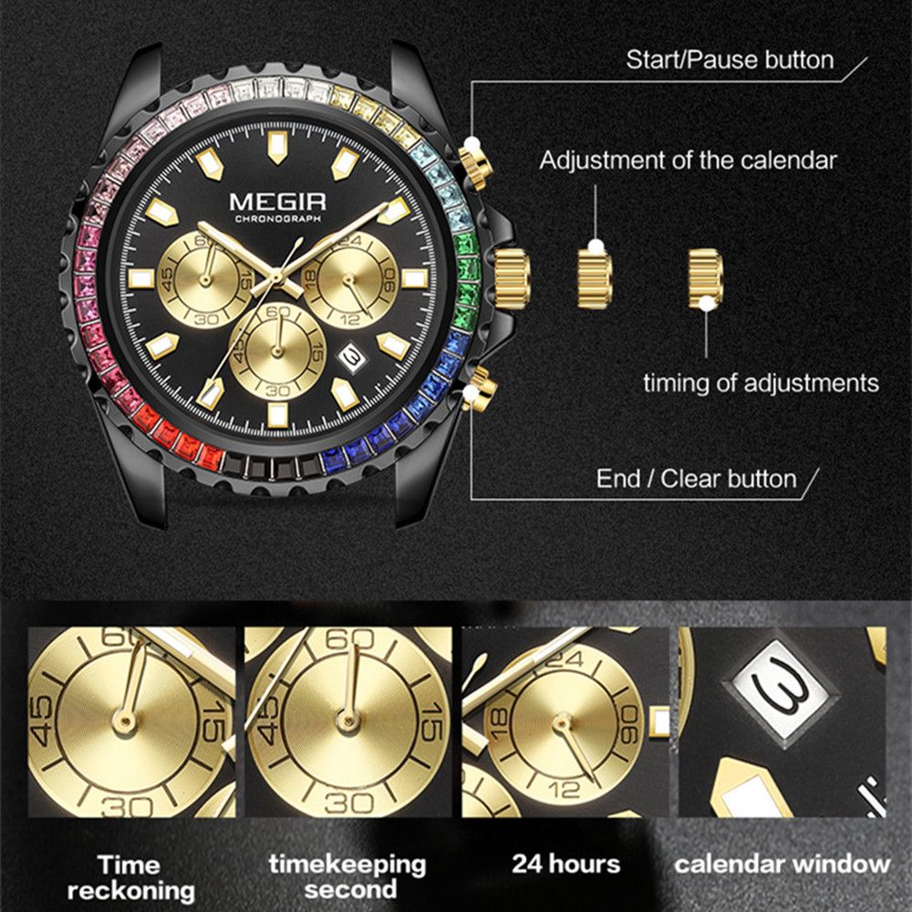 MEGIR Men Watches Luxury Military Quartz Wristwatch Waterproof Stainless Steel Strap Business Watch Chronograph Date Clock Relogio Masculino 2227-7