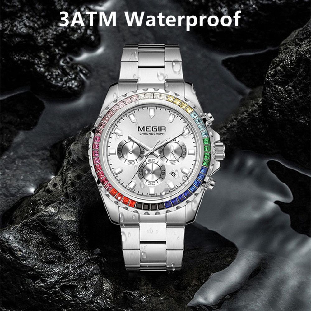 MEGIR Men Watches Luxury Military Quartz Wristwatch Waterproof Stainless Steel Strap Business Watch Chronograph Date Clock Relogio Masculino 2227-6
