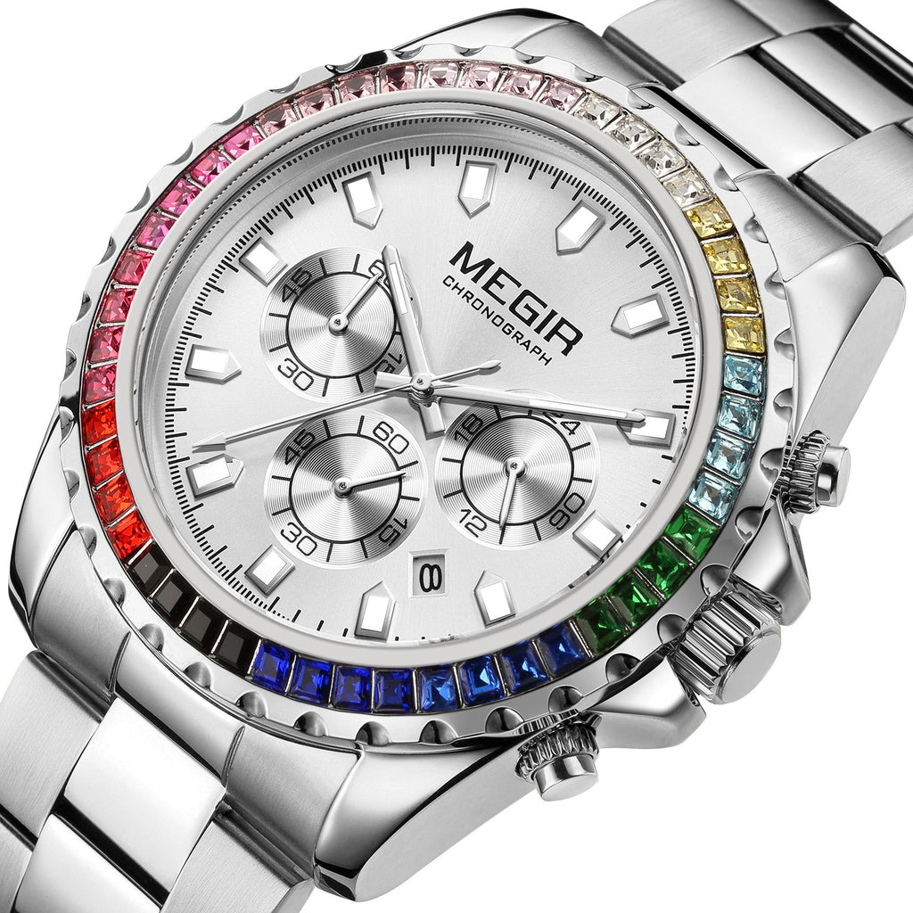 MEGIR Men Watches Luxury Military Quartz Wristwatch Waterproof Stainless Steel Strap Business Watch Chronograph Date Clock Relogio Masculino 2227-10