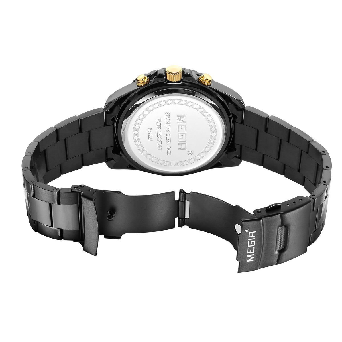 MEGIR Men Watches Luxury Military Quartz Wristwatch Waterproof Stainless Steel Strap Business Watch Chronograph Date Clock Relogio Masculino 2227-14