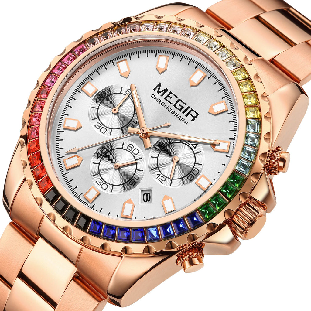 MEGIR Men Watches Luxury Military Quartz Wristwatch Waterproof Stainless Steel Strap Business Watch Chronograph Date Clock Relogio Masculino 2227-12