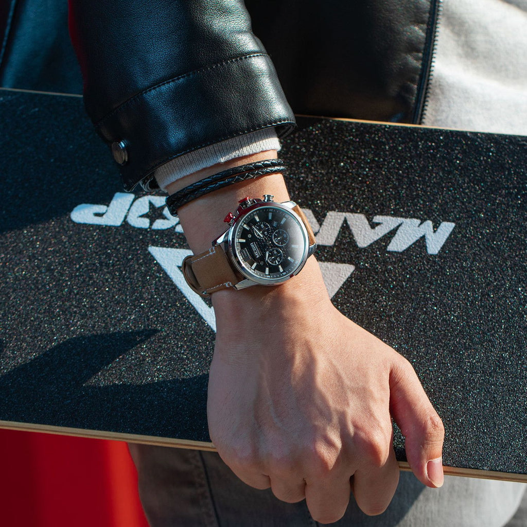 Megir men's business chronograph watch in stainless steel with luminous hands and a dark dial — view 6