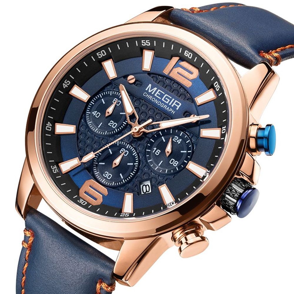 Megir men's business chronograph watch in stainless steel with luminous hands and a dark dial — view 18