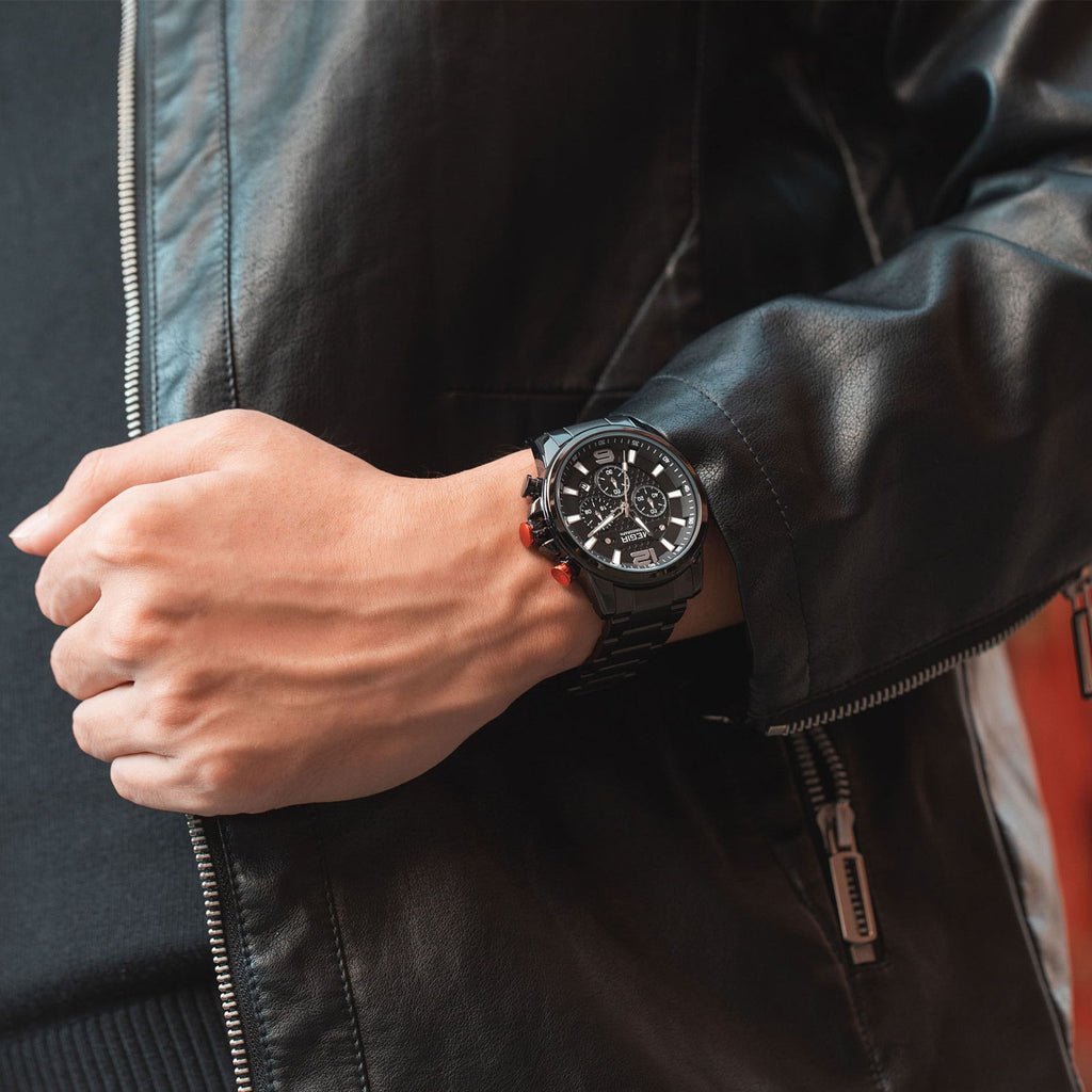 Megir men's business chronograph watch in stainless steel with luminous hands and a dark dial — view 5