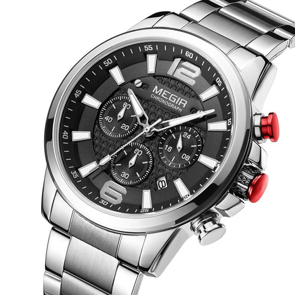 Megir men's business chronograph watch in stainless steel with luminous hands and a dark dial — view 15