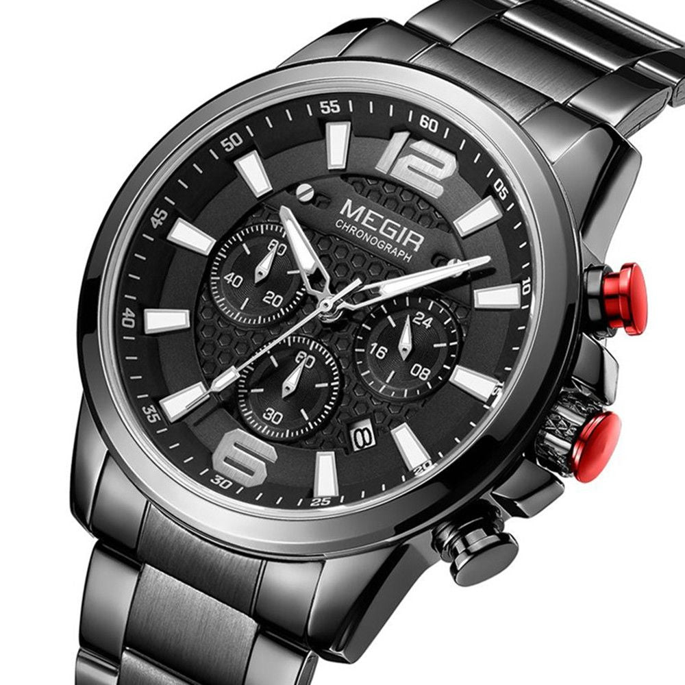Megir men's business chronograph watch in stainless steel with luminous hands and a dark dial — view 16