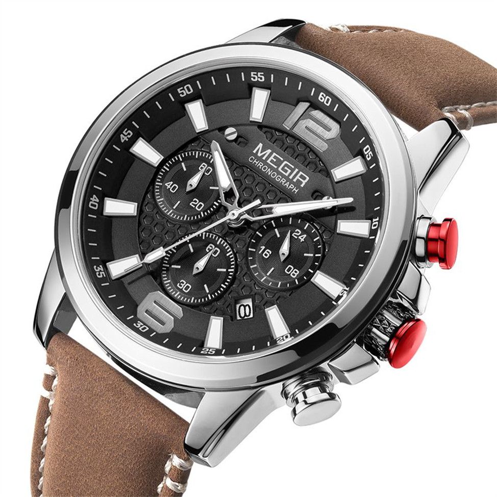 Megir men's business chronograph watch in stainless steel with luminous hands and a dark dial — view 17