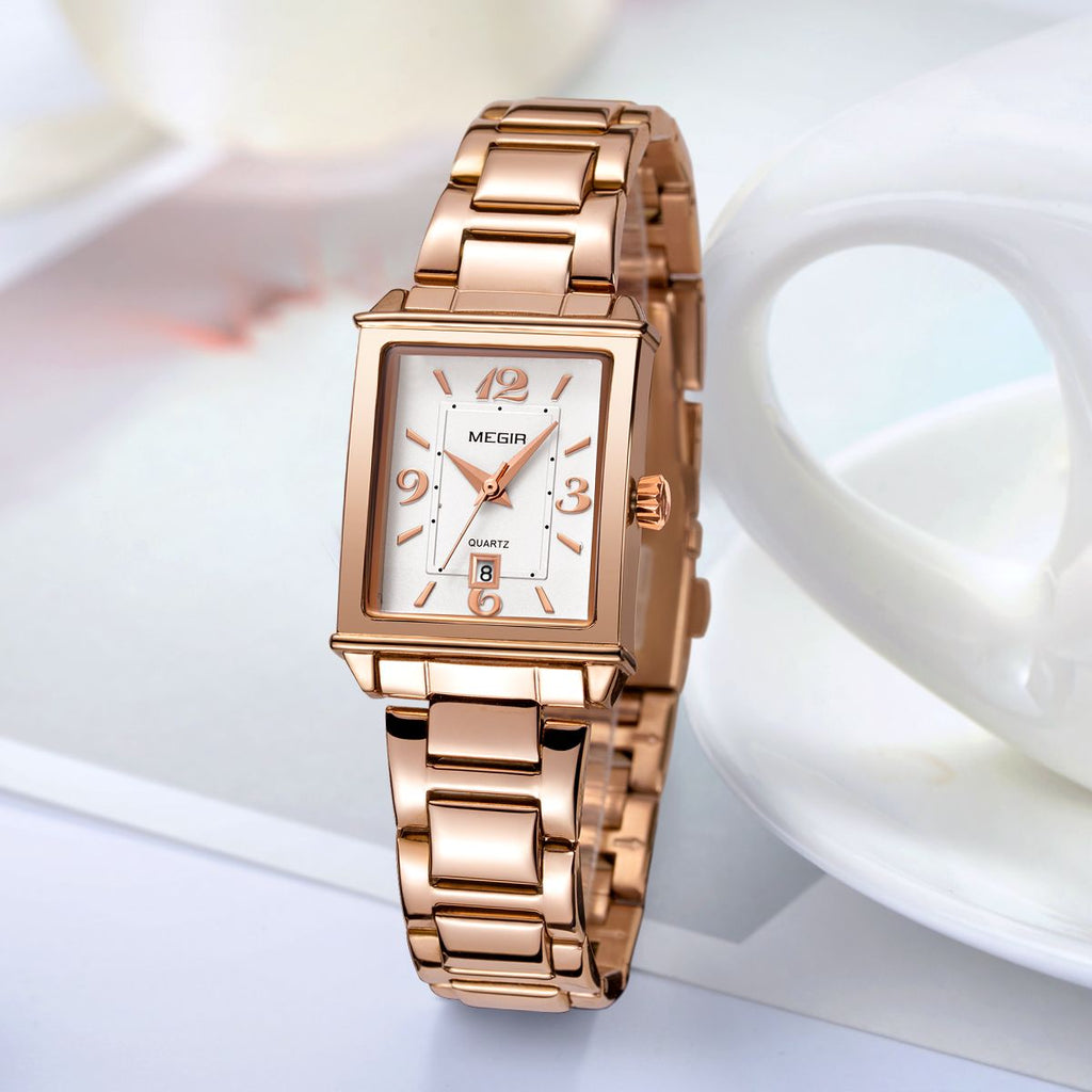 Elegant women's quartz wristwatch with polished steel band, zinc alloy case, and classic analog dial — view 5