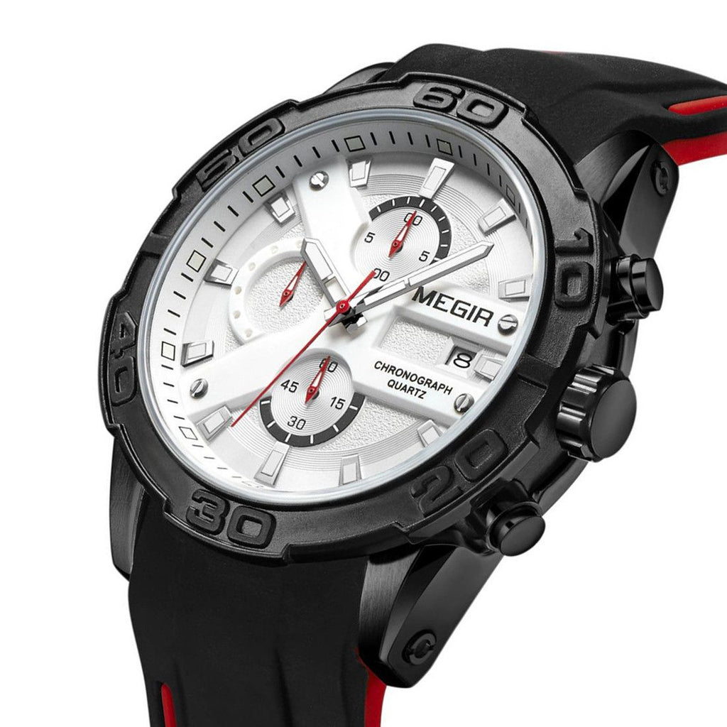 MEGIR Fashion Men's Sport Watches Silicone Strap Military Quartz Wristwatch Clock Waterproof Male Chronograph Montre Homme 2055-11
