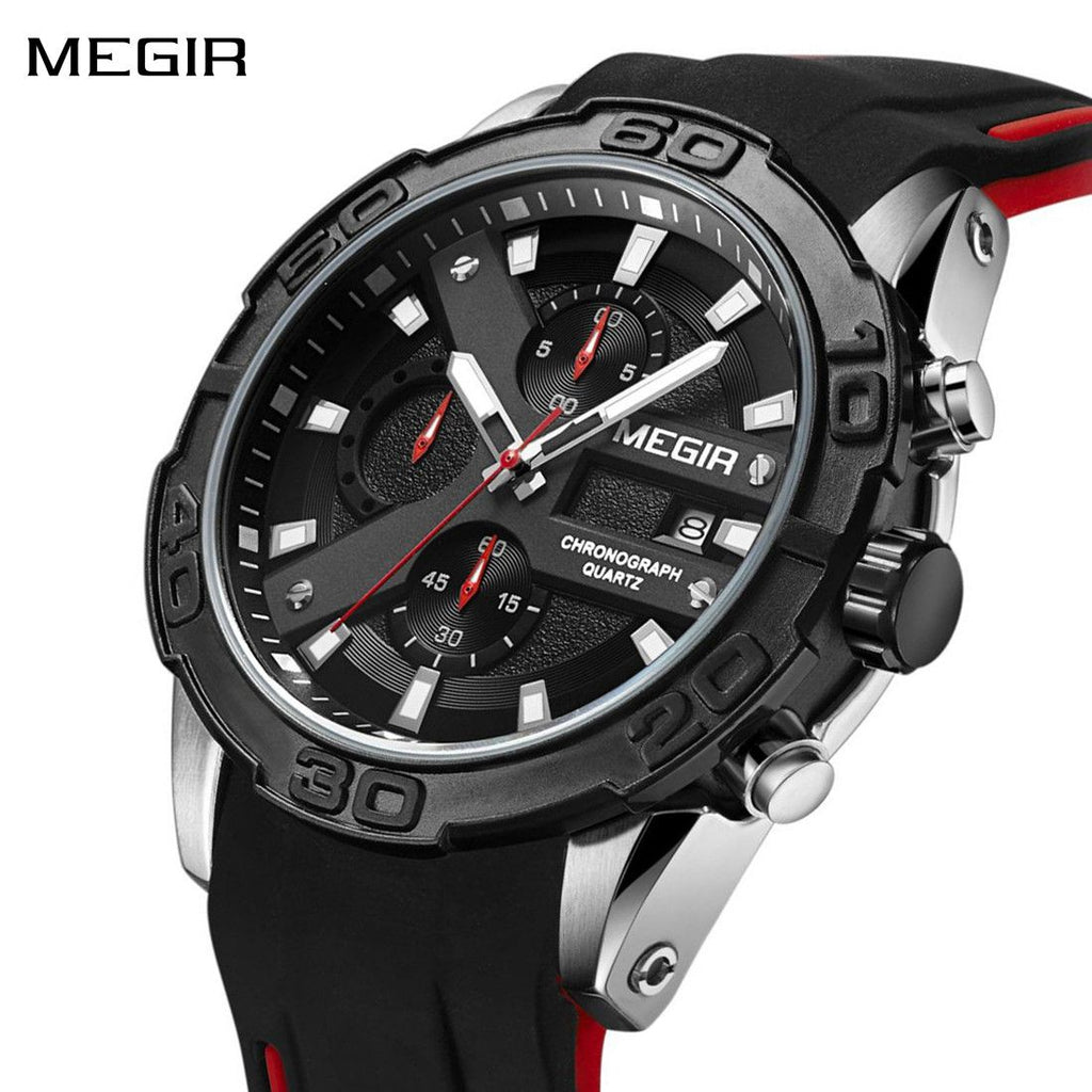 MEGIR Fashion Men's Sport Watches Silicone Strap Military Quartz Wristwatch Clock Waterproof Male Chronograph Montre Homme 2055-0