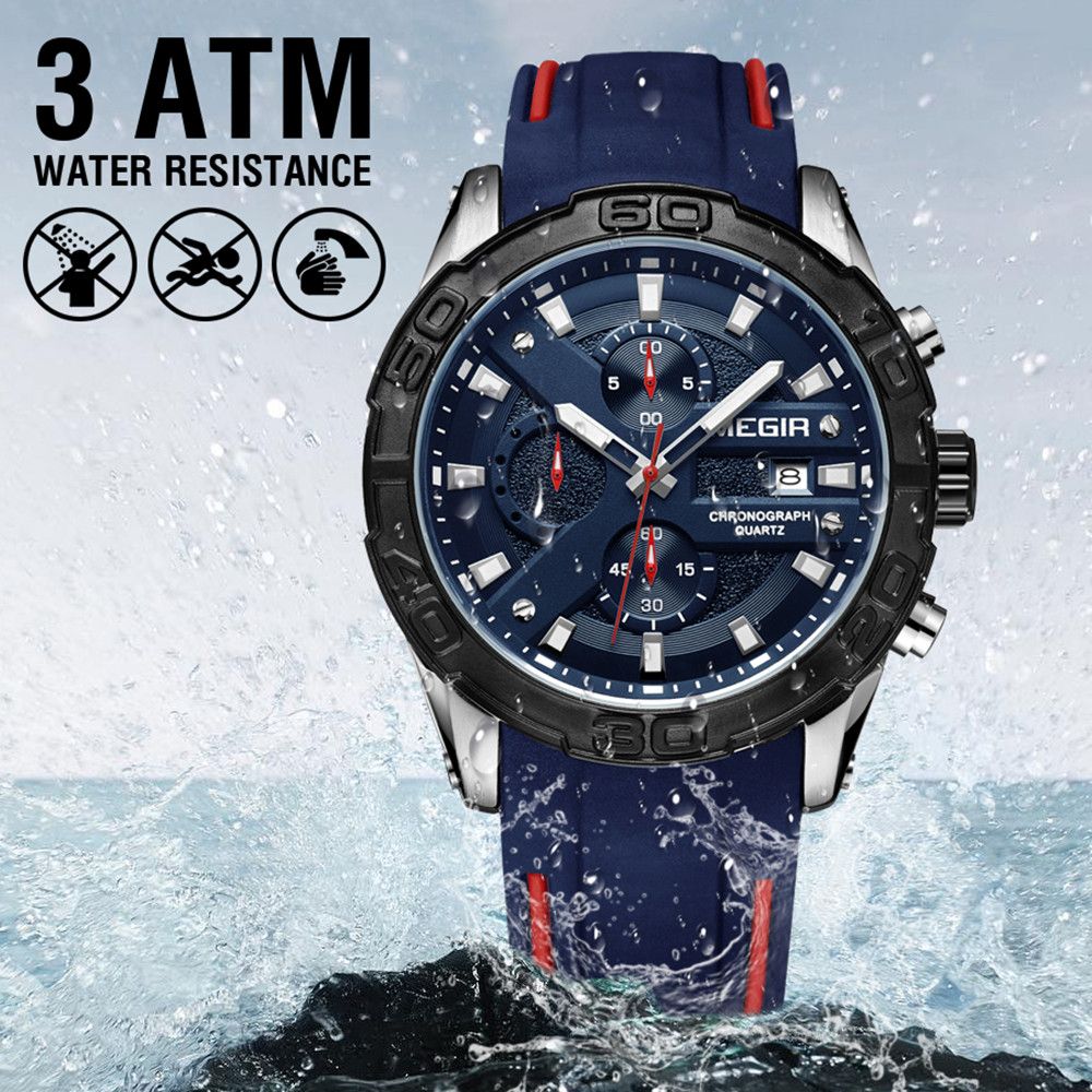 MEGIR Fashion Men's Sport Watches Silicone Strap Military Quartz Wristwatch Clock Waterproof Male Chronograph Montre Homme 2055-6