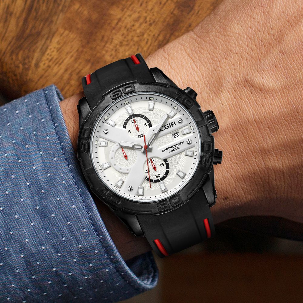 MEGIR Fashion Men's Sport Watches Silicone Strap Military Quartz Wristwatch Clock Waterproof Male Chronograph Montre Homme 2055-1