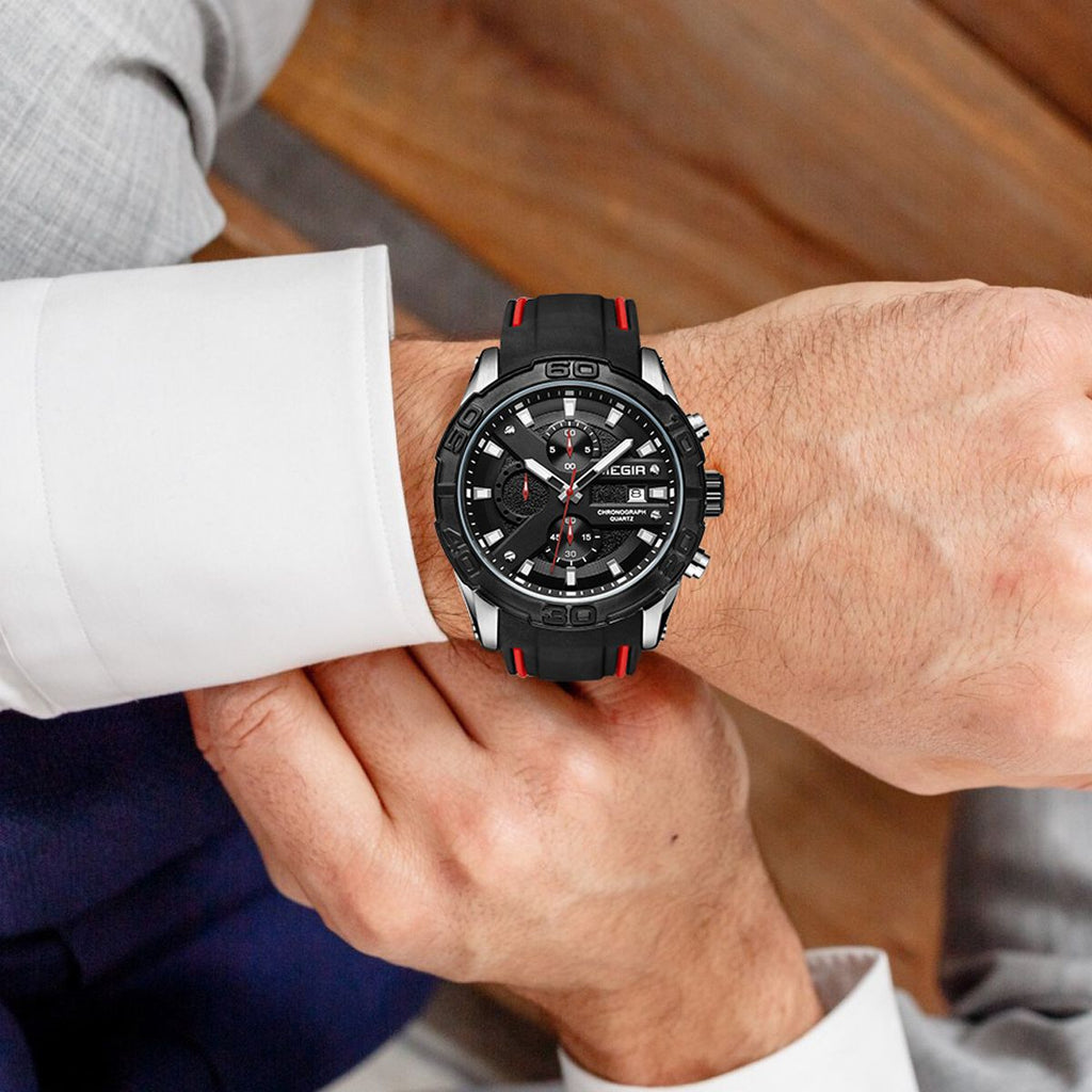 MEGIR Fashion Men's Sport Watches Silicone Strap Military Quartz Wristwatch Clock Waterproof Male Chronograph Montre Homme 2055-2