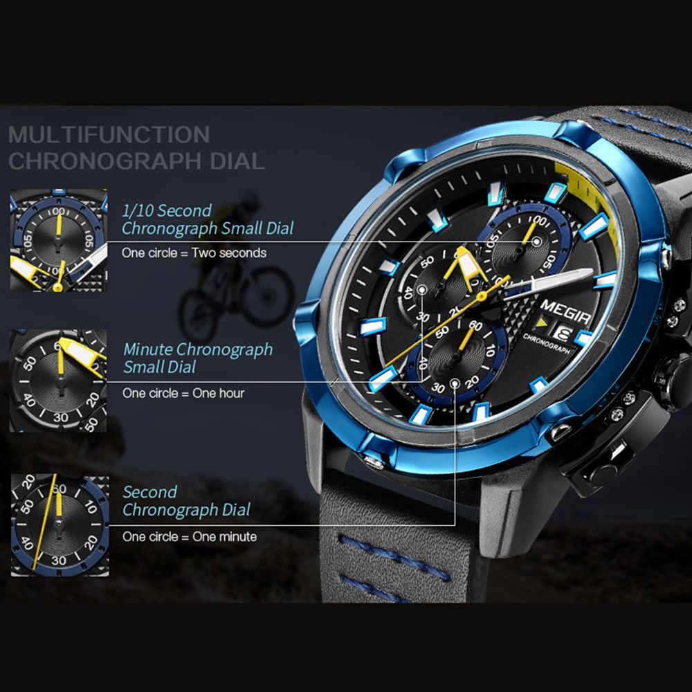 MEGIR men's chronograph watch featuring a 47mm zinc alloy case and genuine leather strap. — view 8