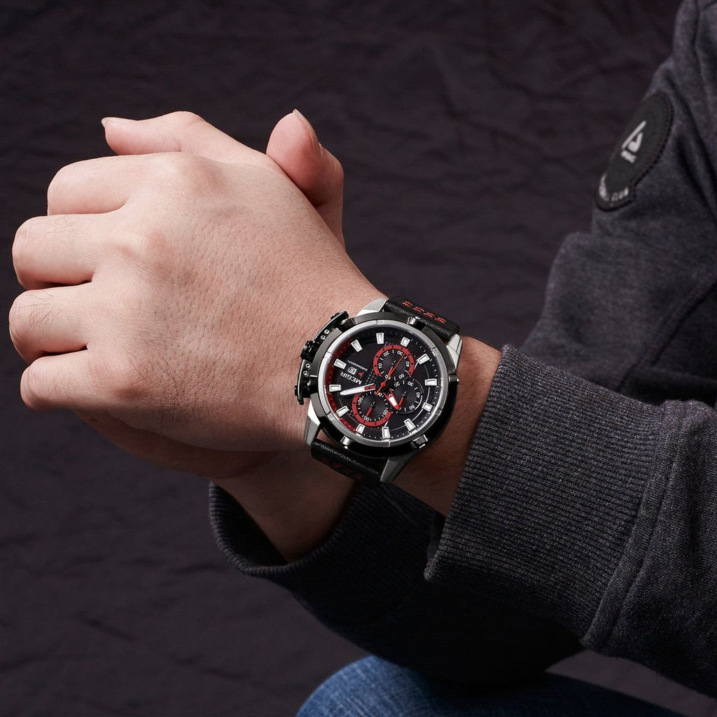 MEGIR men's chronograph watch featuring a 47mm zinc alloy case and genuine leather strap. — view 2