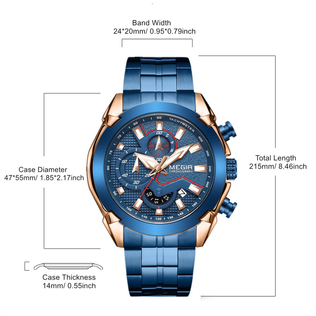 Megir men's stainless steel luxury business watch with large dial and luminous hands — view 10