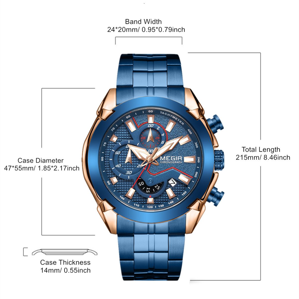 Megir men's stainless steel luxury business watch with large dial and luminous hands — view 10