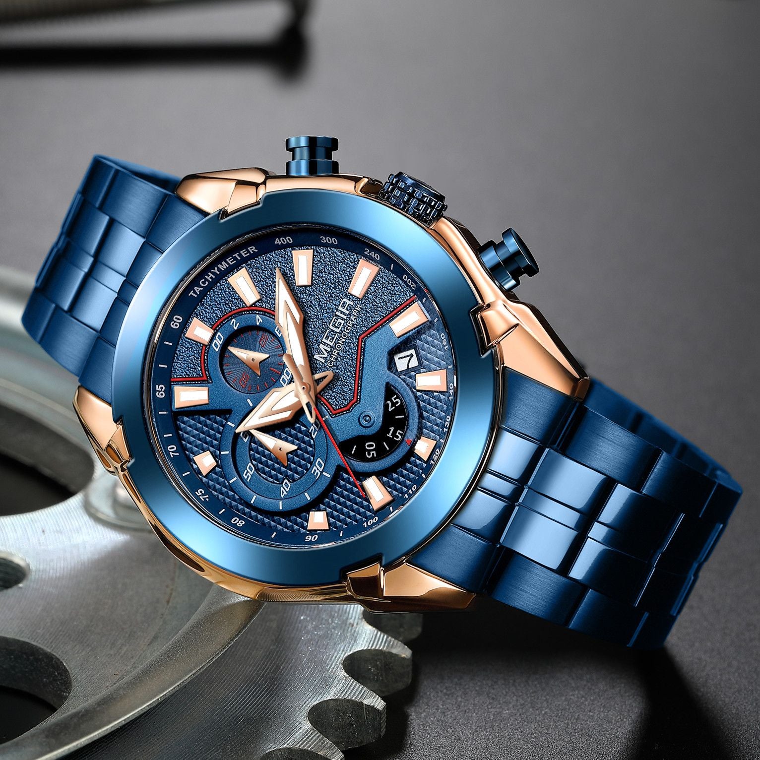 Megir men's stainless steel luxury business watch with large dial and luminous hands — view 5