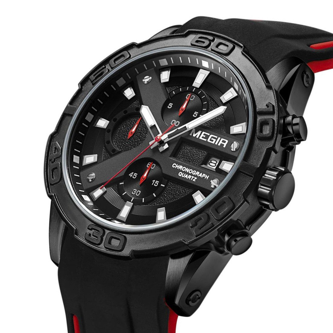 MEGIR Fashion Men's Sport Watches Silicone Strap Military Quartz Wristwatch Clock Waterproof Male Chronograph Montre Homme 2055-10