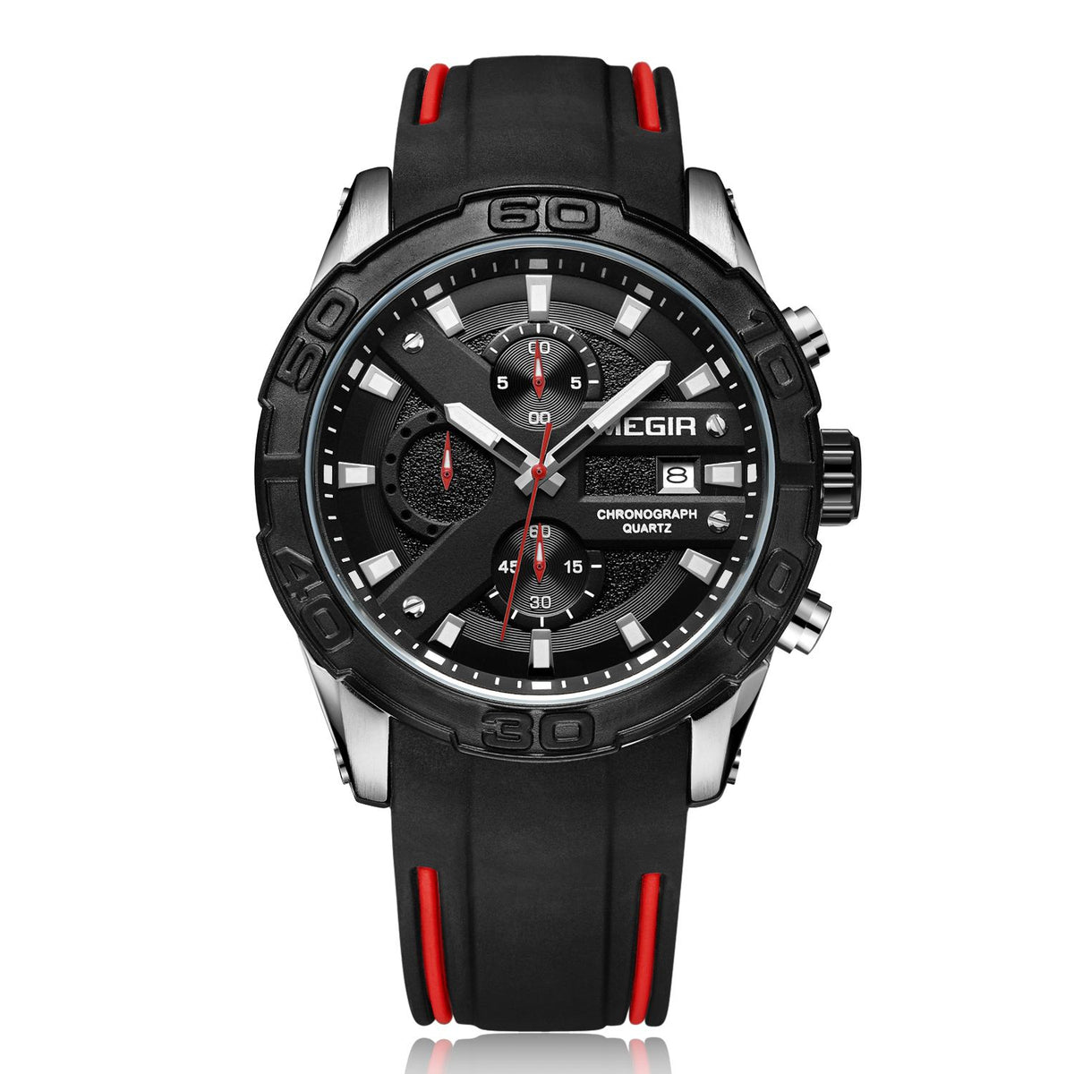 MEGIR Fashion Men's Sport Watches Silicone Strap Military Quartz Wristwatch Clock Waterproof Male Chronograph Montre Homme 2055-9